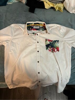 Men's White Dress Shirt with Tropical Pocket Trim